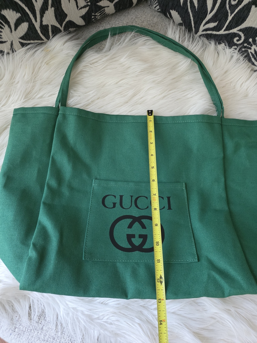 Green Canvas Tote Bag With Black Print - Picture 6 of 8